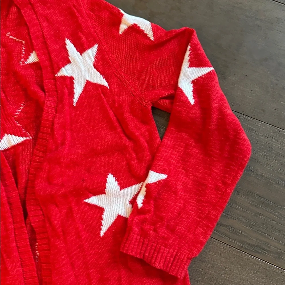 Boston Proper Red Cardigan with White Star Design - Picture 3 of 8